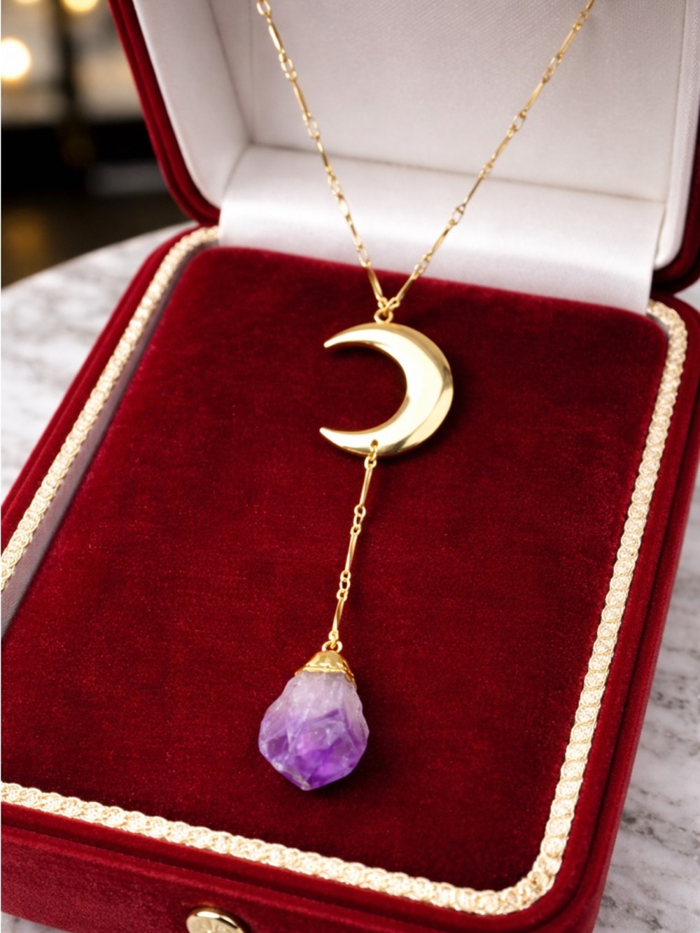 18k Gold Filled Amethyst Celestial Moon Necklace